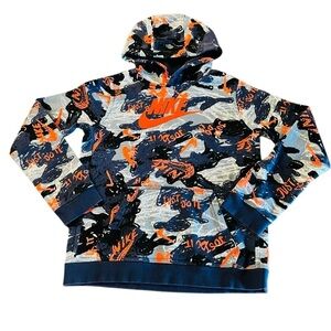 Nike Boys Size XL Blue Abstract Graphic Hoodie with Orange Accents